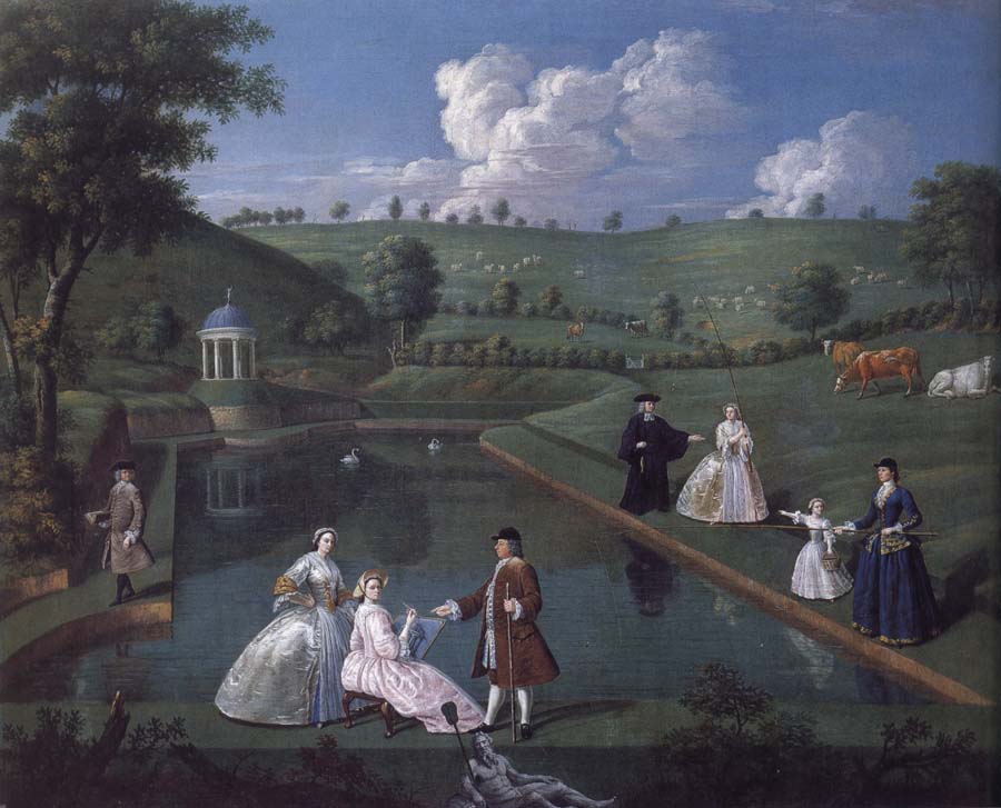 Edward Haytley The Brockman Family and Friends at Beachborough Manor the Temple Pond looking towards the Rotunda